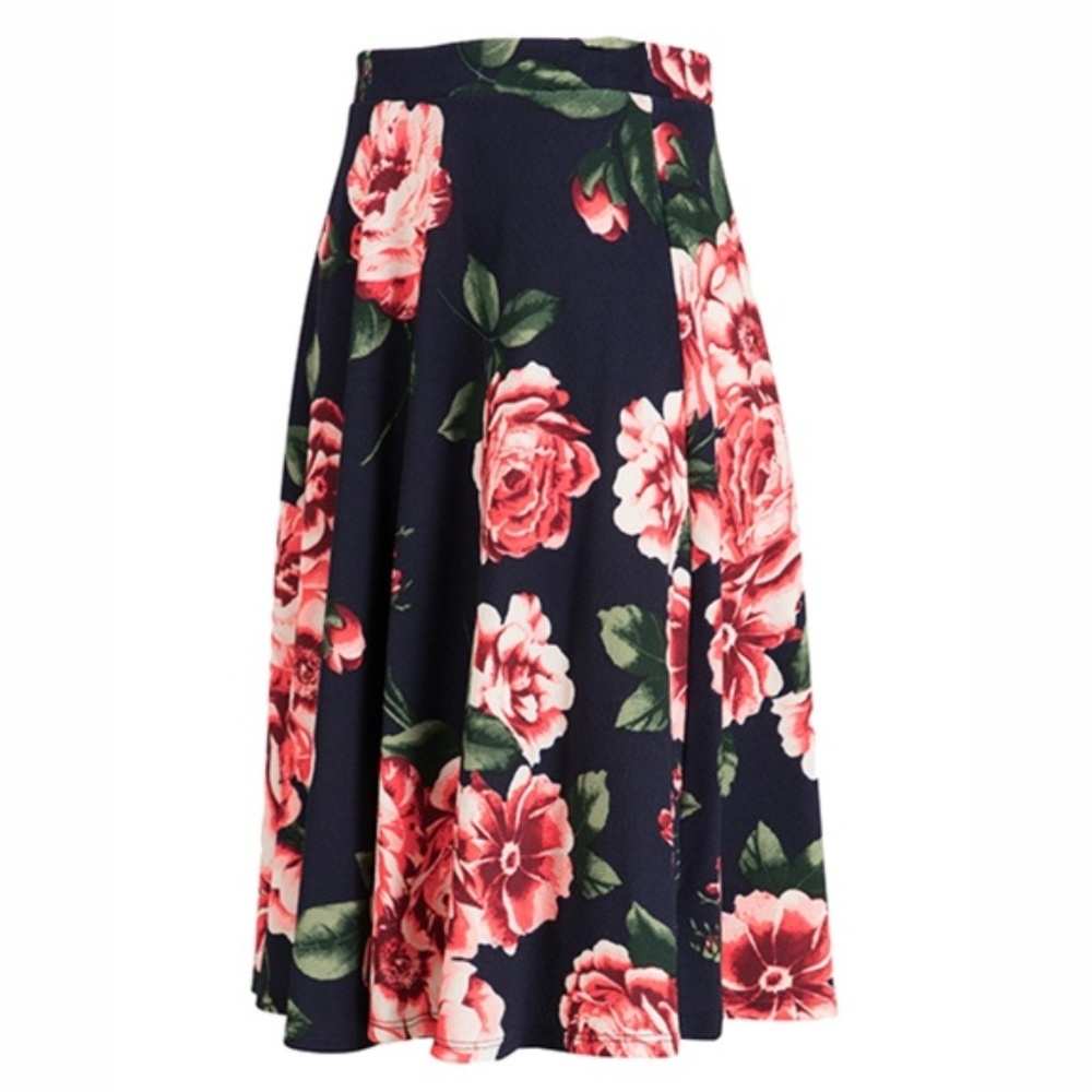 Navy and Rose Mid Length A Line Skirt